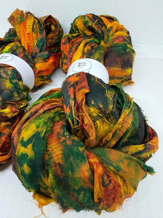 Sari Silk Ribbon – pure silk art dyed. Earthy colours.