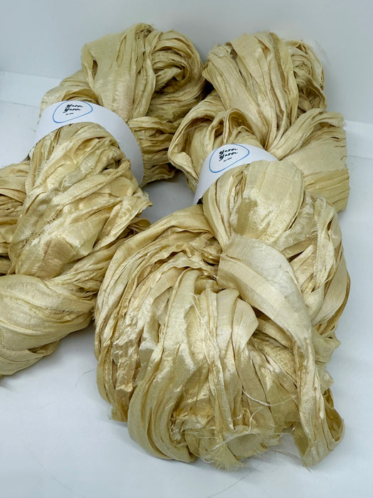 Sari Silk Ribbon Yarn – Blonde. Fibre art yarn.