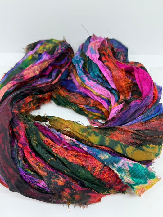 Sari Silk Ribbon – pure silk art dyed. Mixed Colours