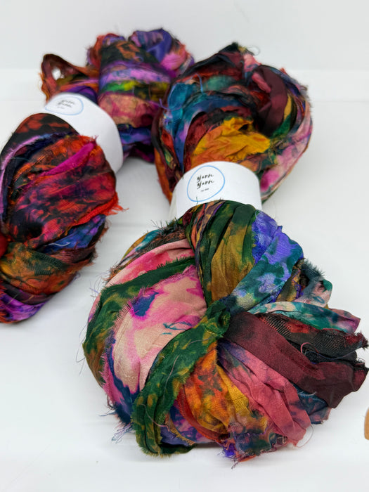 Sari Silk Ribbon – pure silk art dyed. Mixed Colours
