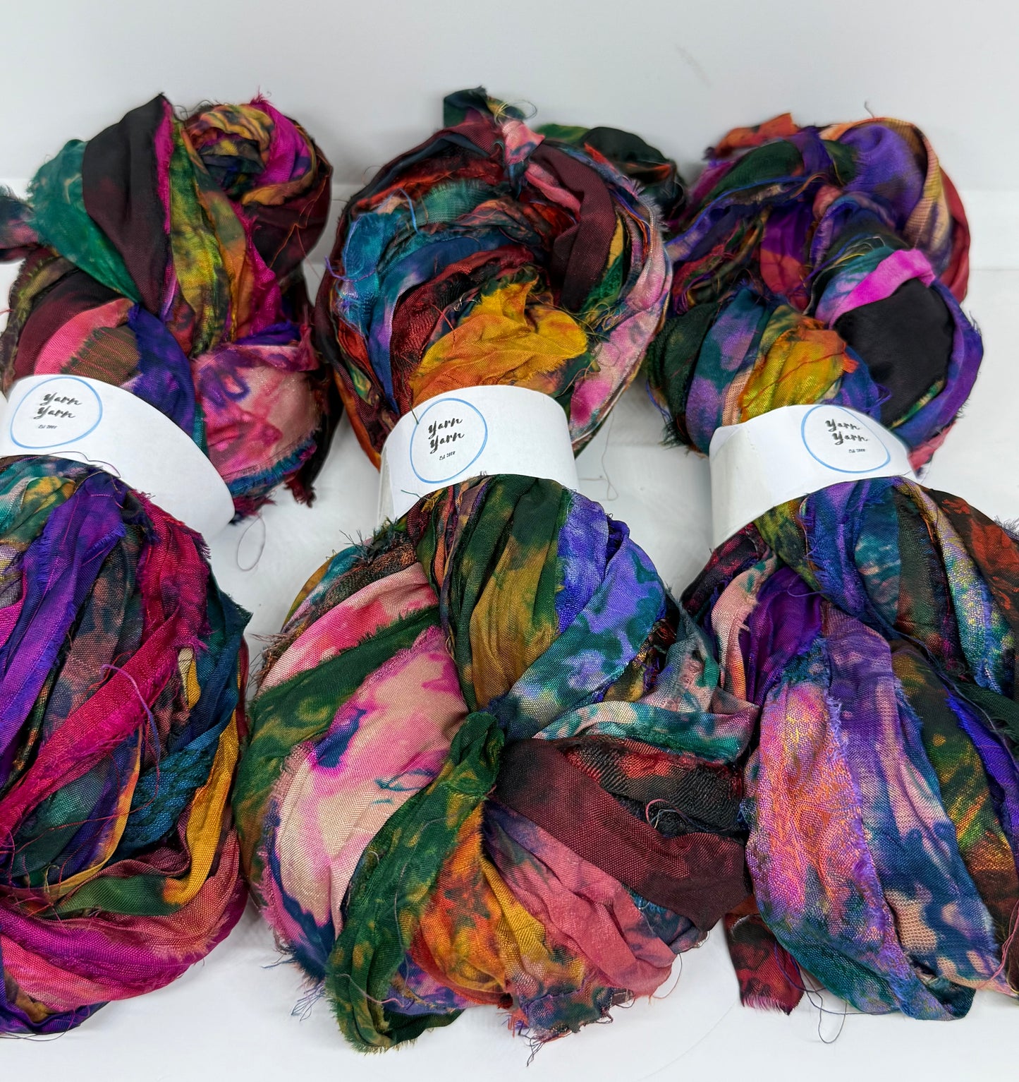 Sari Silk Ribbon – pure sar silk tie dyed for weaving, crochet and fibre art.