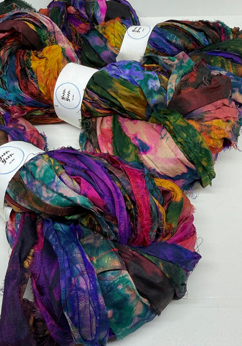 Sari Silk Ribbon – pure silk art dyed. Mixed Colours