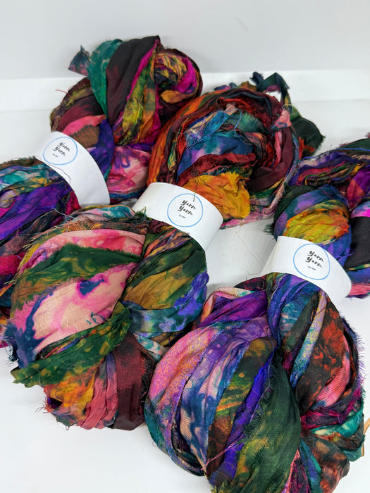 Sari Silk Ribbon – pure silk art dyed. Mixed Colours
