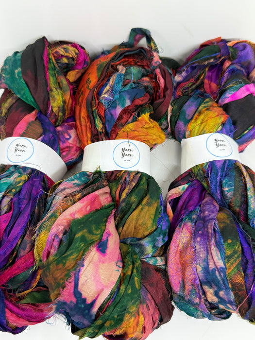 Sari Silk Ribbon – pure silk art dyed. Mixed Colours