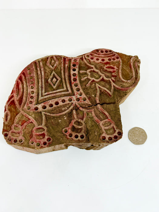 Vintage Indian wooden elephant printing block. SOLD