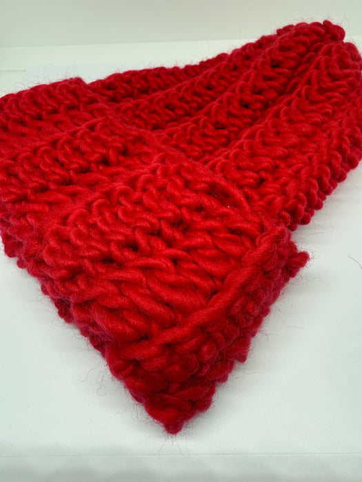 Crochet beanie in red Norwegian wool.