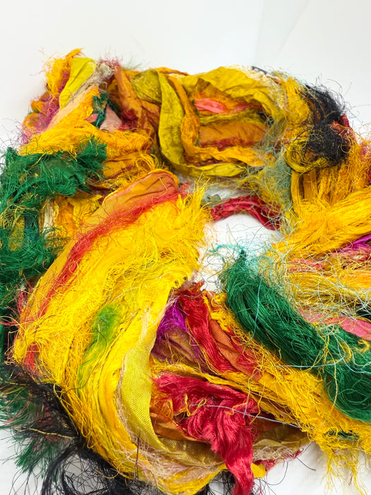 Sari silk ribbon, eyelash textured ribbon yarn. SOLD OUT