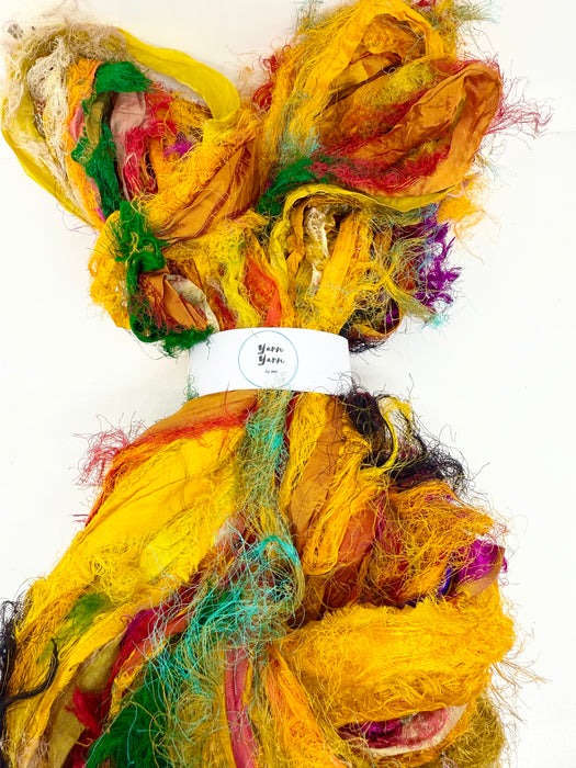 Sari silk ribbon, eyelash textured ribbon yarn. SOLD OUT