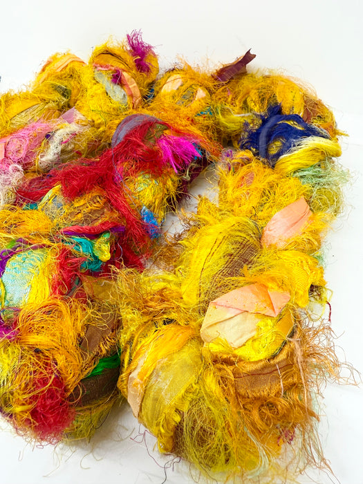 Sari silk ribbon, eyelash textured ribbon yarn. SOLD OUT