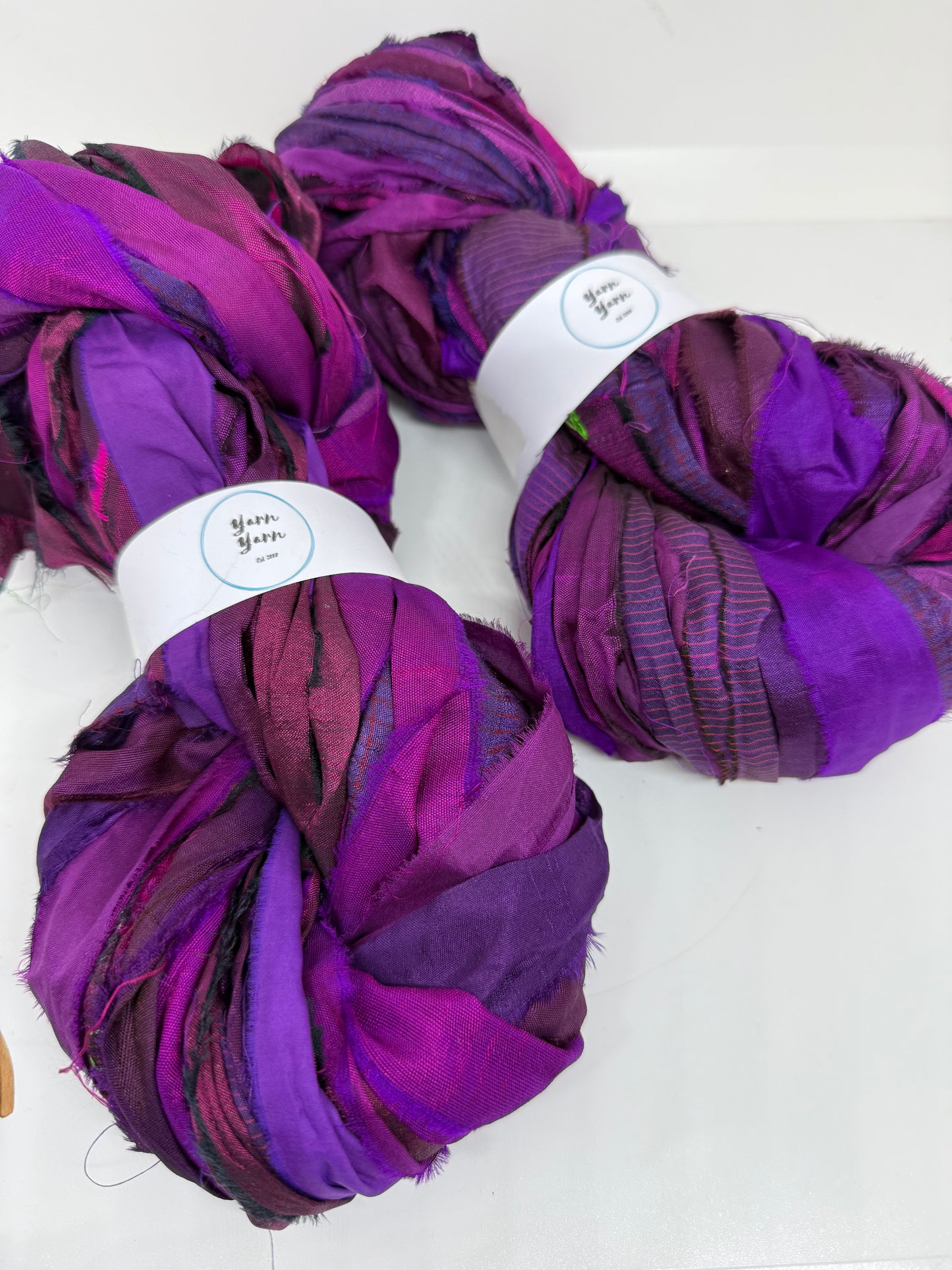 Sari Silk ribbon yarn, magenta, weaving and fibre art supplies.