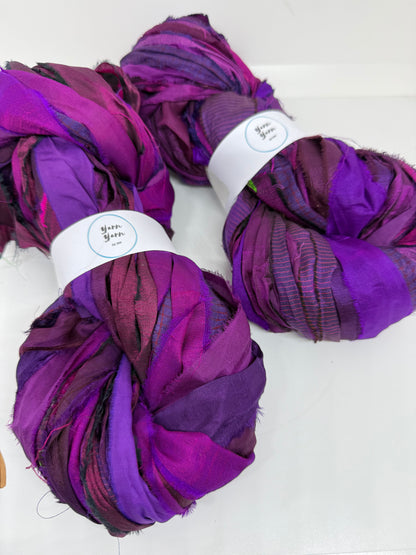 Sari Silk ribbon yarn, magenta, weaving and fibre art supplies.