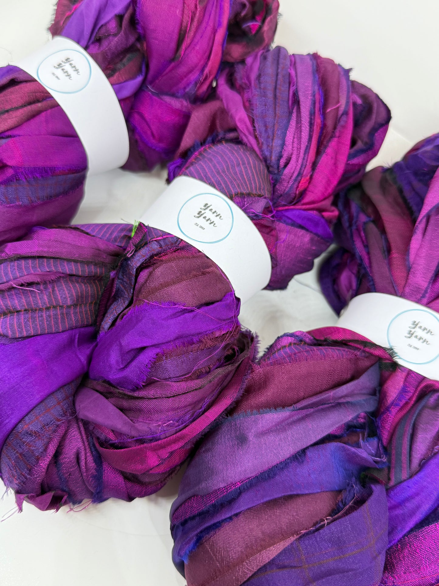 Sari Silk ribbon yarn, magenta, weaving and fibre art supplies.