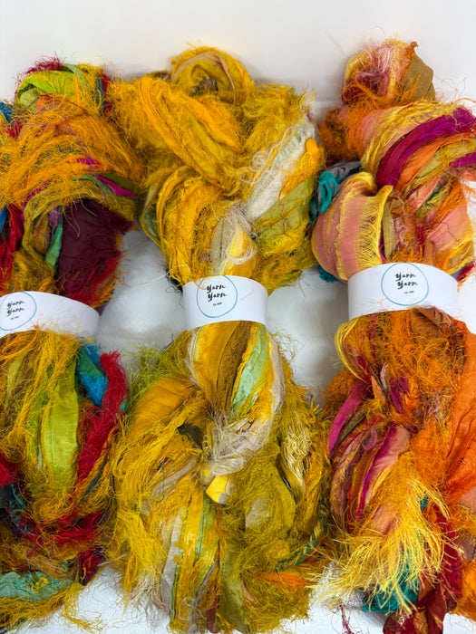 Sari silk ribbon, eyelash textured ribbon yarn. SOLD OUT