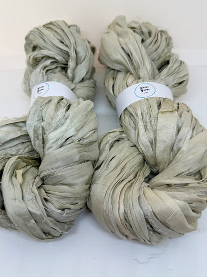 Sari silk ribbon, wide strips, ice grey.