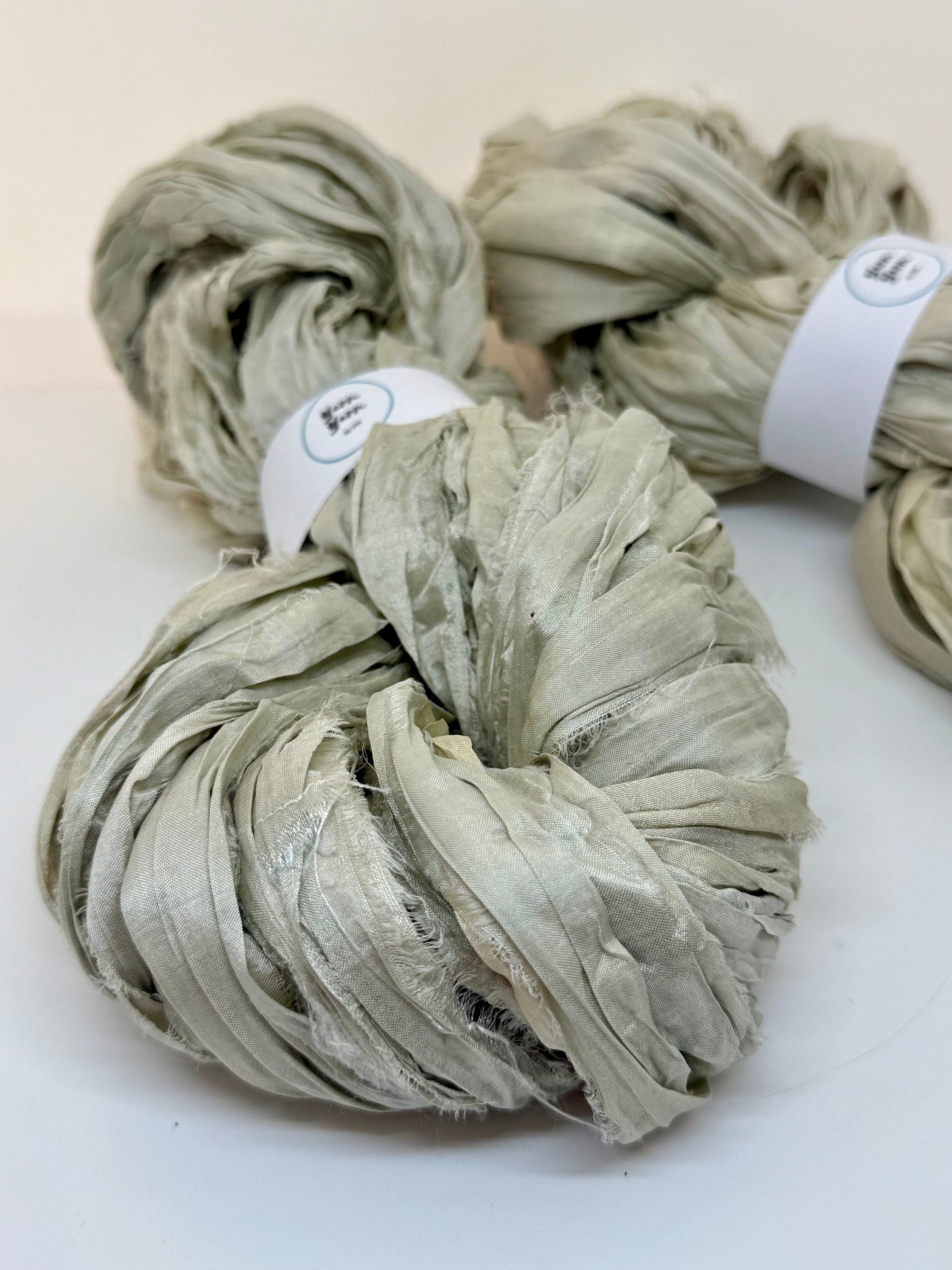 Sari silk ribbon, wide strips, ice grey.