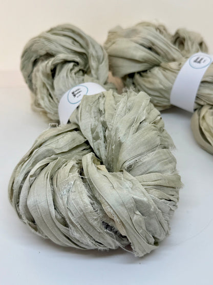 Sari silk ribbon, wide strips, ice grey.