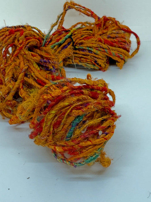 Banana yarn, burnt orange, vegan friendly yarn.