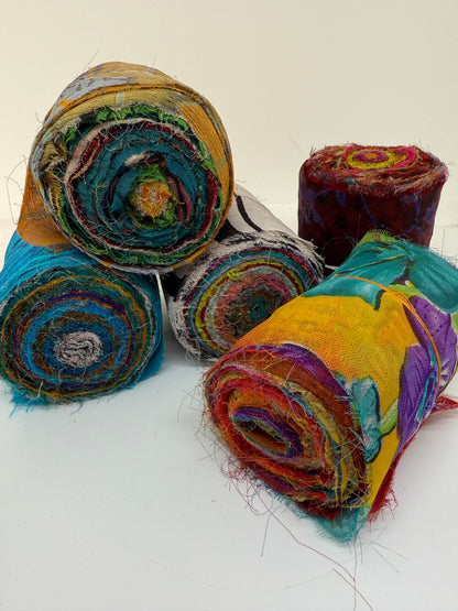 Sari silk chiffon rolls. Pure silk fabric. 3.5 inch wide.