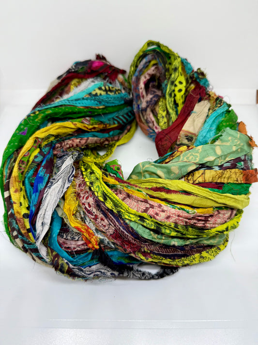 Patterned sari silk ribbon. Craft Ribbon for Fibre Arts