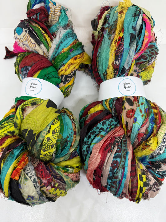 Patterned sari silk ribbon. Craft Ribbon for Fibre Arts