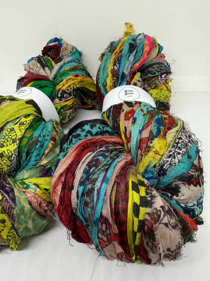 Patterned sari silk ribbon. Craft Ribbon for Fibre Arts
