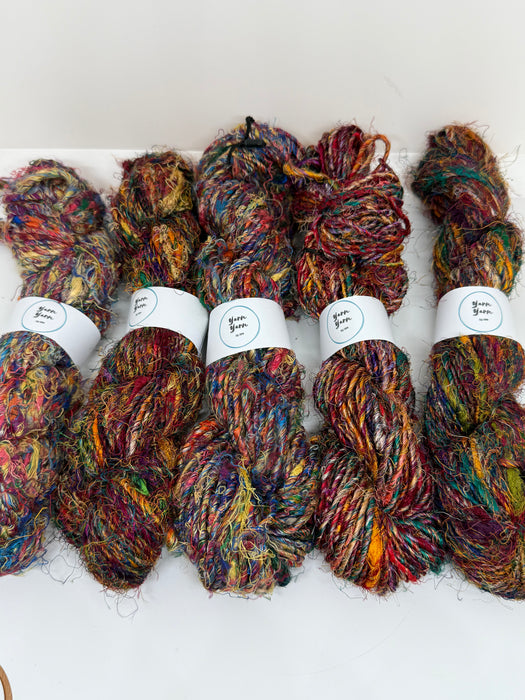 Banana yarn, mixed colours, vegan friendly yarn.
