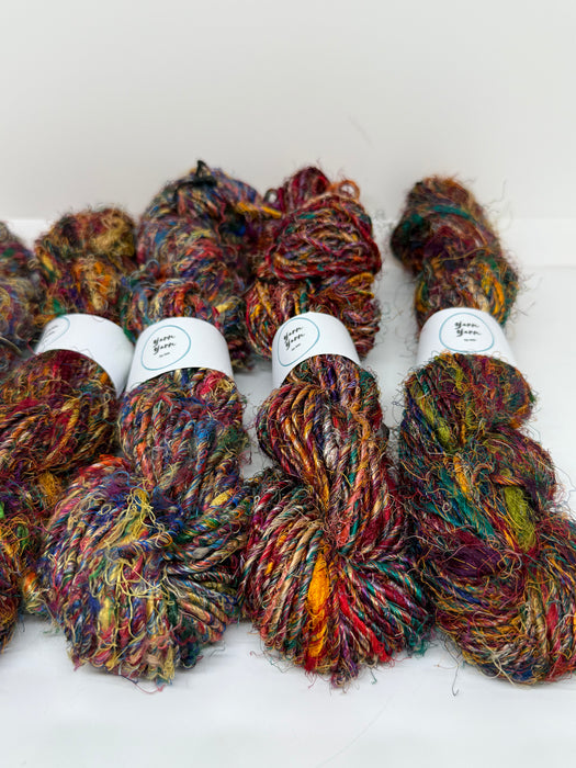 Banana yarn, mixed colours, vegan friendly yarn.