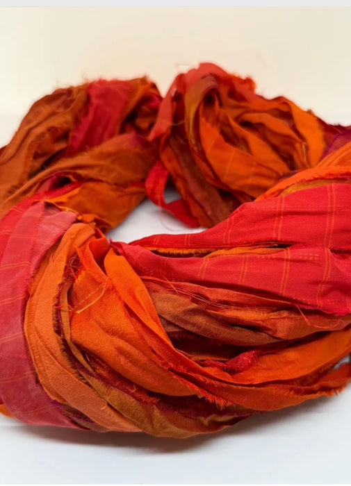 Sari Silk Ribbon Yarn. Blood Orange