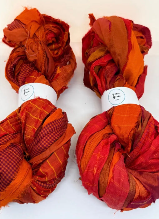 Sari Silk Ribbon Yarn. Blood Orange