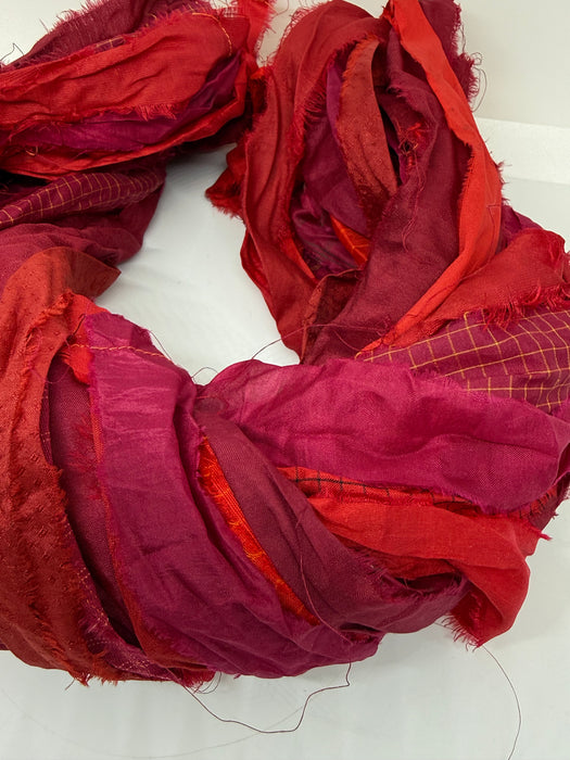 Sari silk ribbon, wide strips, multitone red.