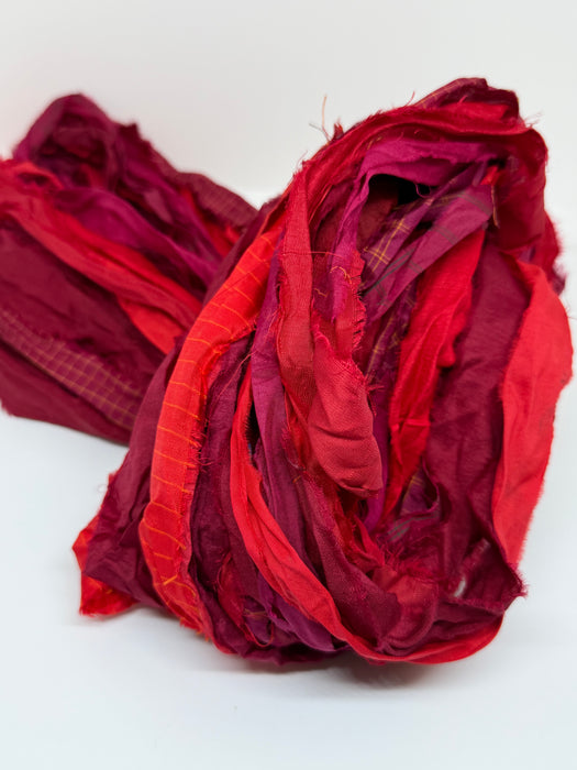 Sari silk ribbon, wide strips, multitone red.