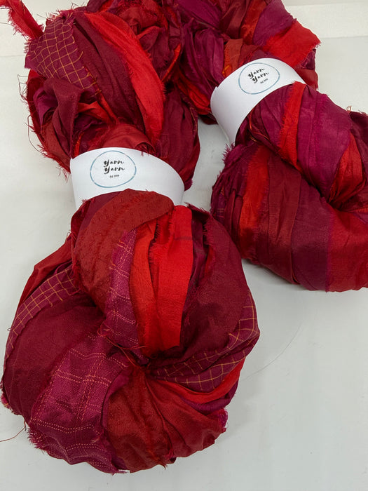 Sari silk ribbon, wide strips, multitone red.