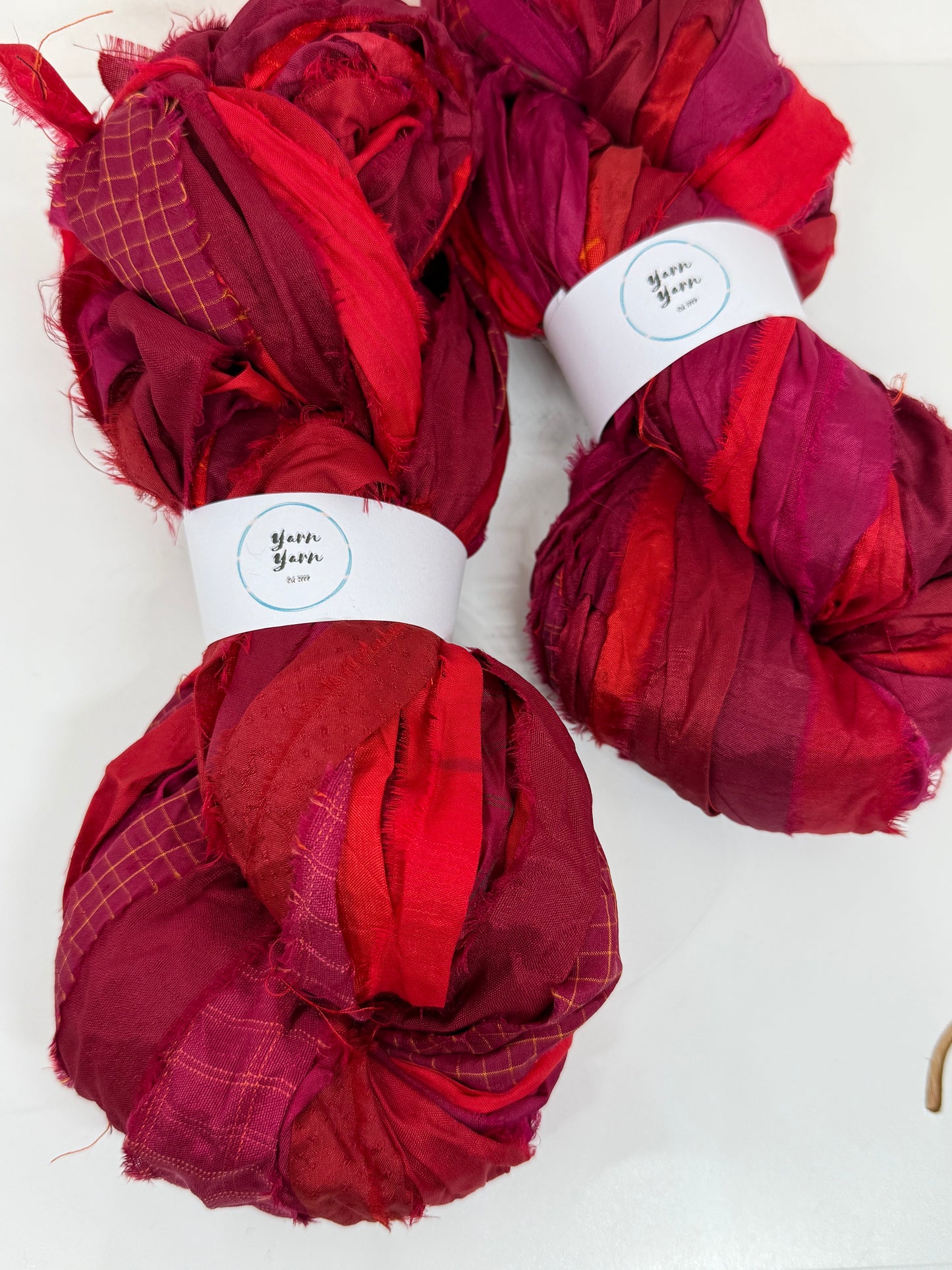 Sari Silk Ribbon Yarn In Mixed Reds For Fibre Art And Contemporary Crafting