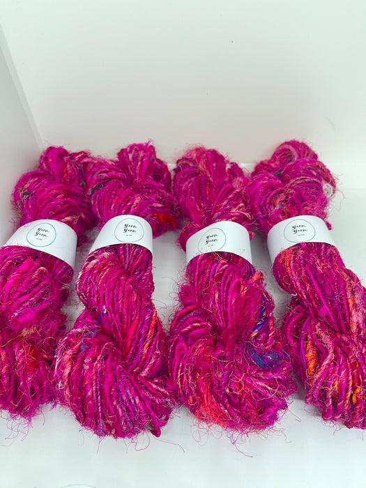 Sari silk yarn, waste silk. Handspun pure silk. Pink SOLD OUT