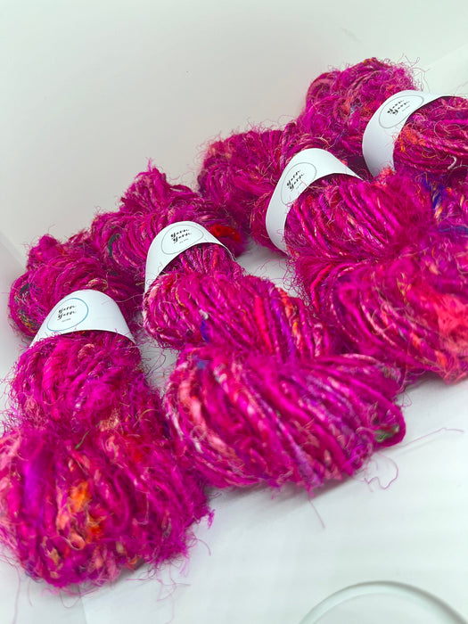 Sari silk yarn, waste silk. Handspun pure silk. Pink SOLD OUT