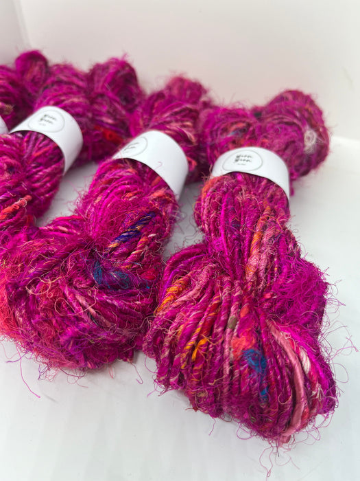 Sari silk yarn, waste silk. Handspun pure silk. Pink SOLD OUT