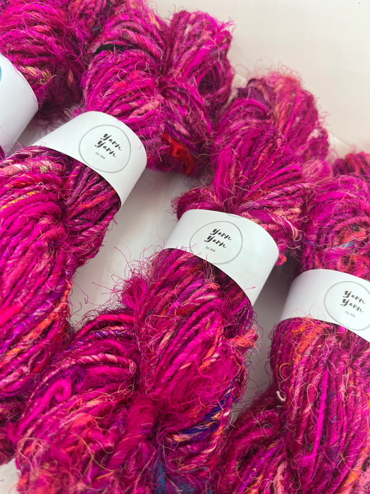 Sari silk yarn, waste silk. Handspun pure silk. Pink SOLD OUT
