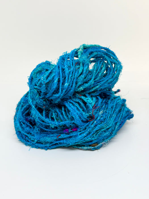 Sari silk yarn, Odisha Blue. Waste silk yarn.