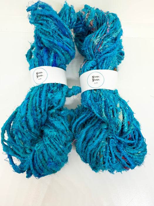 Sari silk yarn, Odisha Blue. Waste silk yarn.