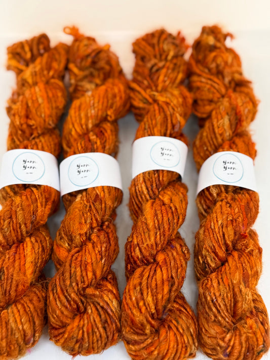Banana Yarn | Burnt orange | handmade vegan yarn | fibre arts.