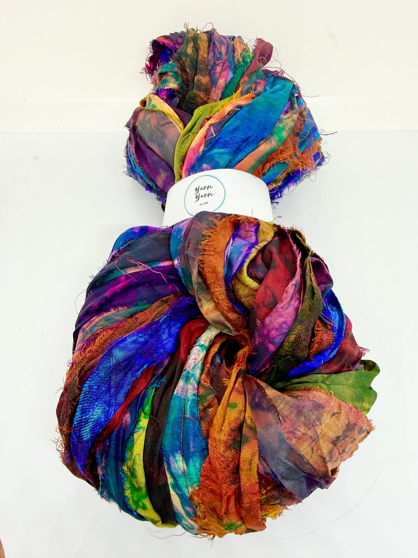 Sari Silk Ribbon – pure sar silk tie dyed for weaving, crochet and fibre art.