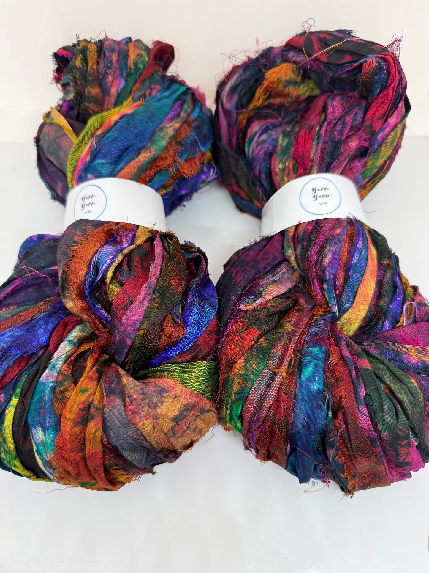 Sari Silk Ribbon – pure sar silk tie dyed for weaving, crochet and fibre art.