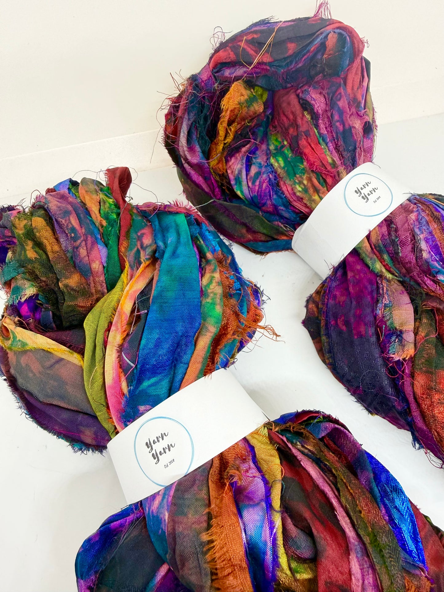 Sari Silk Ribbon – pure sar silk tie dyed for weaving, crochet and fibre art.