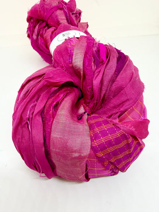 Sari Silk Ribbon Yarn – Pink Medley. Weaving and fibre arts.