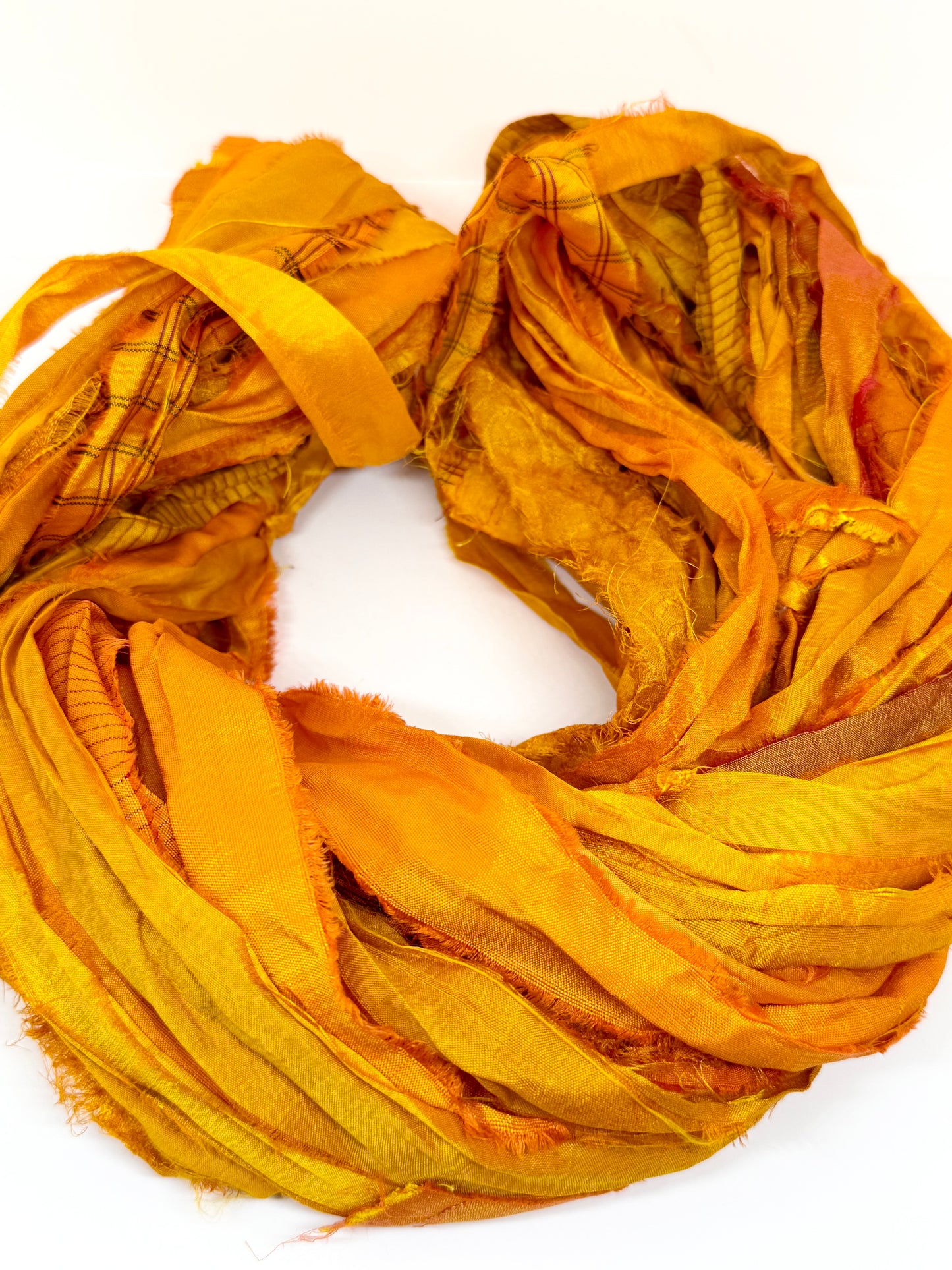 Sari silk ribbon, Golden Ember - fibre arts and crafts.