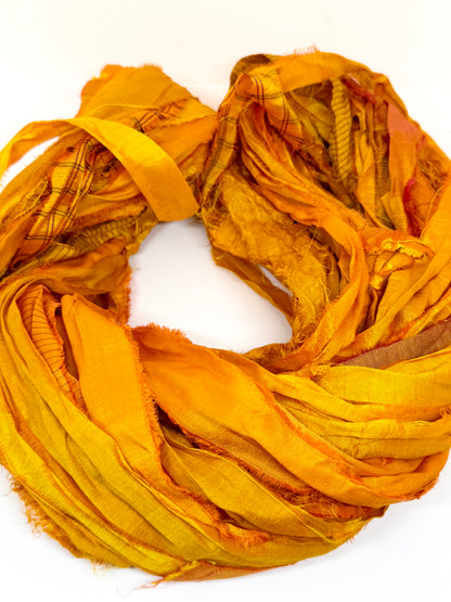 Sari silk ribbon, Golden Ember - fibre arts and crafts.