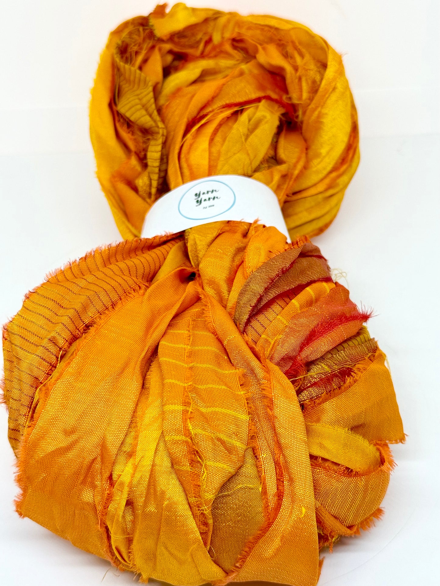 Sari silk ribbon, Golden Ember - fibre arts and crafts.