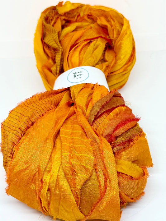 Sari silk ribbon, Golden Ember - fibre arts and crafts.