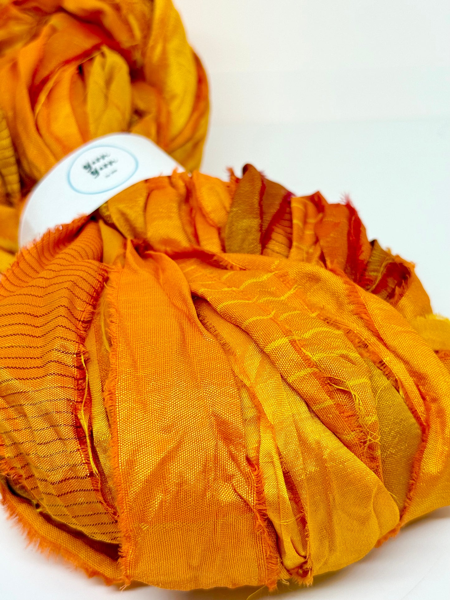 Sari silk ribbon, Golden Ember - fibre arts and crafts.