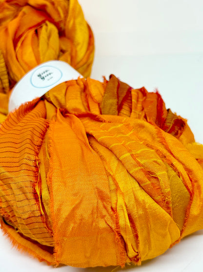 Sari silk ribbon, Golden Ember - fibre arts and crafts.